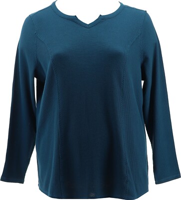 Belle Kim Gravel Baby Waffle Raw Edge Seamed Top Gibraltar Blue 2X NWOT (751)
