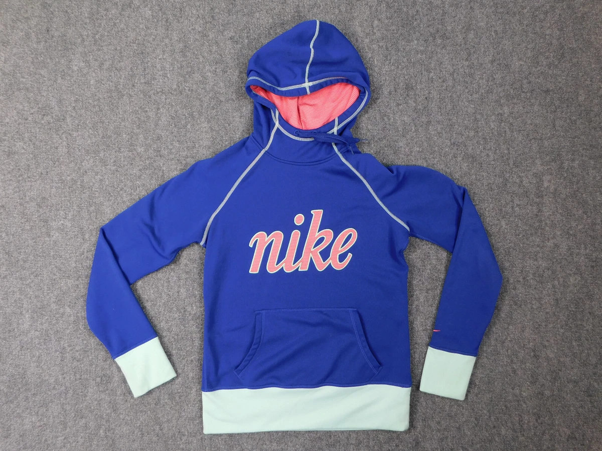 Nike Sweatshirt Womens Small Blue Pink Hoodie ThermaFit Swoosh Casual  Thumbholes | eBay