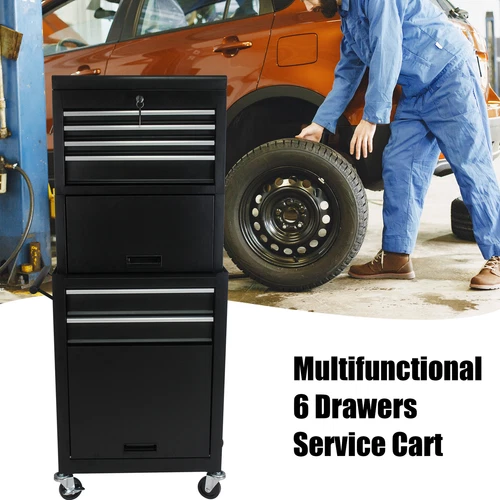 Black 6-Drawer High Capacity Rolling Tool Chest with Wheels and Drawers