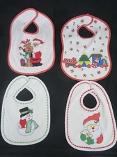 New Vintage Lot of Christmas Baby Bibs Santa, Train, Reindeer & Snowman Bib