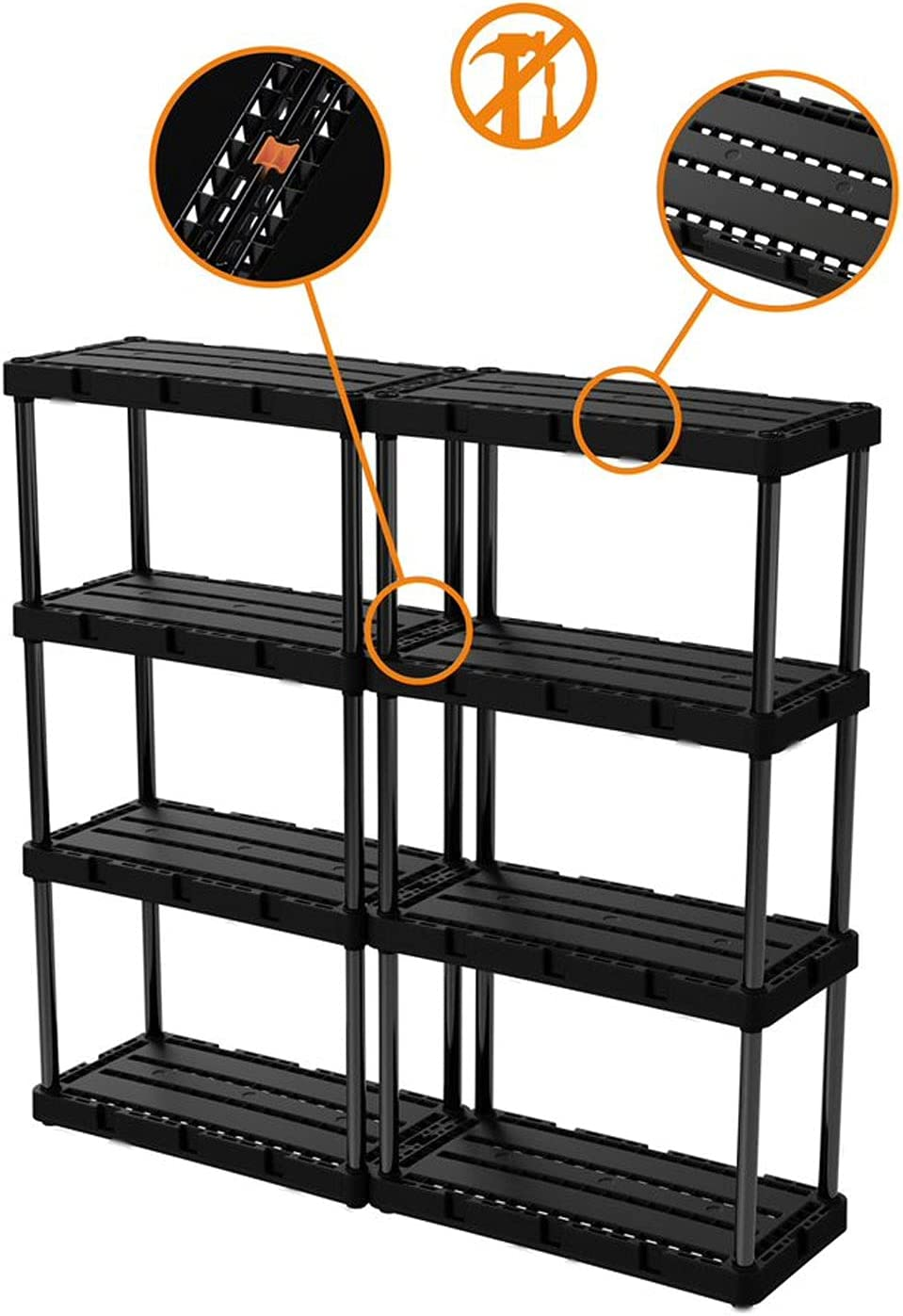 Black 4Shelf Plastic Garage Shelves Shelving Unit Storage Solid Light