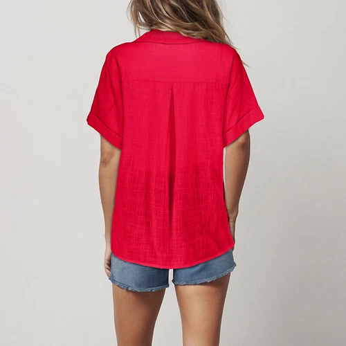 Women Tops Lapel Neck Shirts Ladies Casual Short Sleeve Business Elegant Blouse - Picture 17 of 44