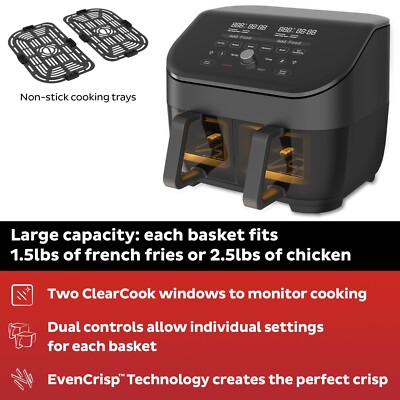 Instant Vortex Plus Qt 2-Basket Air Fryer Oven Black ClearCook