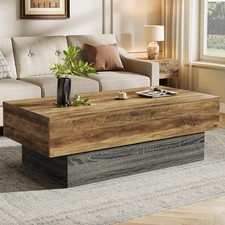 55-Inch Farmhouse Wood Coffee Table, Large Rectangle Tea Table for Living Room