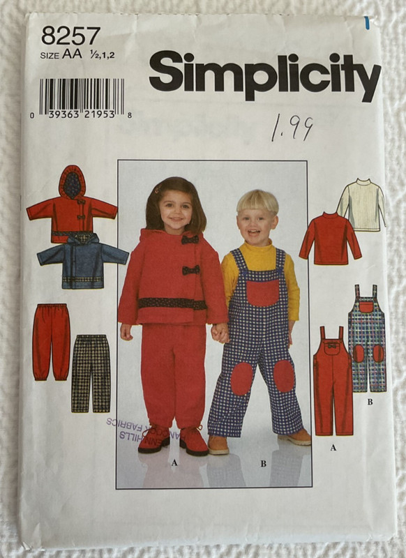 Simplicity Sewing Pattern 8257 Toddler Overalls Jacket Pants Top  Sz 1/2-2 - cut
