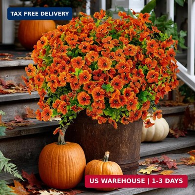 AXYLEX Artificial Fall Flowers Outdoor Fake Mums - 16 Bundles Fake Plants UV Res