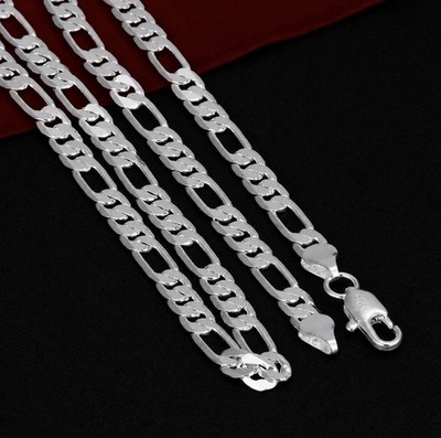 REAL marked 925 Sterling Silver Necklace Chain 28 Inch 6MM Figaro