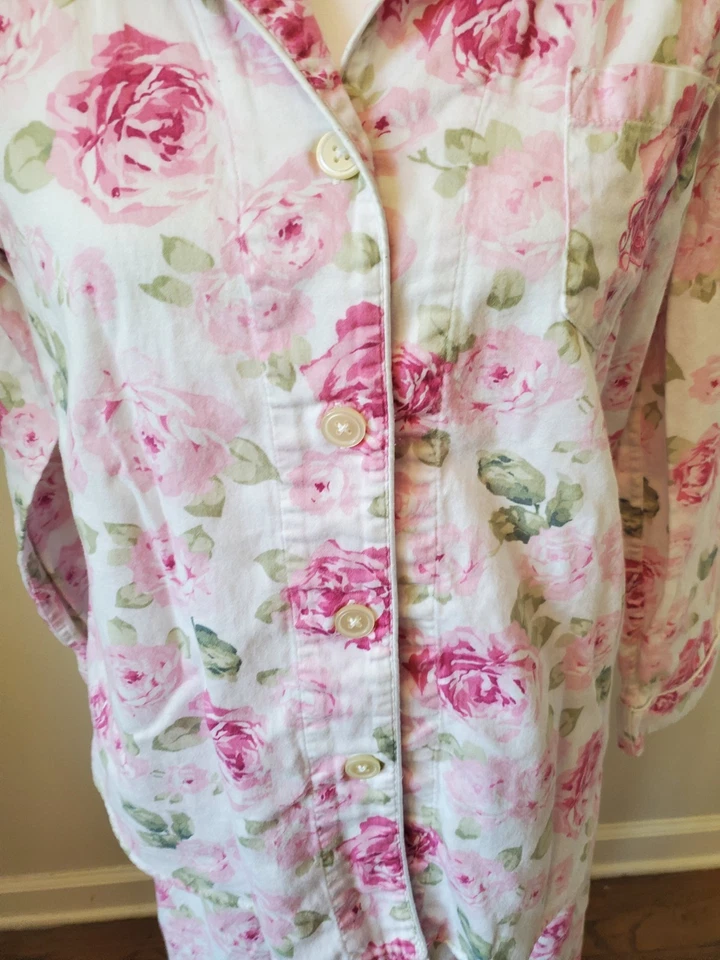 LRL Ralph Lauren Floral Blanco Rosa Rosas Logo 2 piezas Conjunto de Pijama Shabby chic M Foto 4 de 4