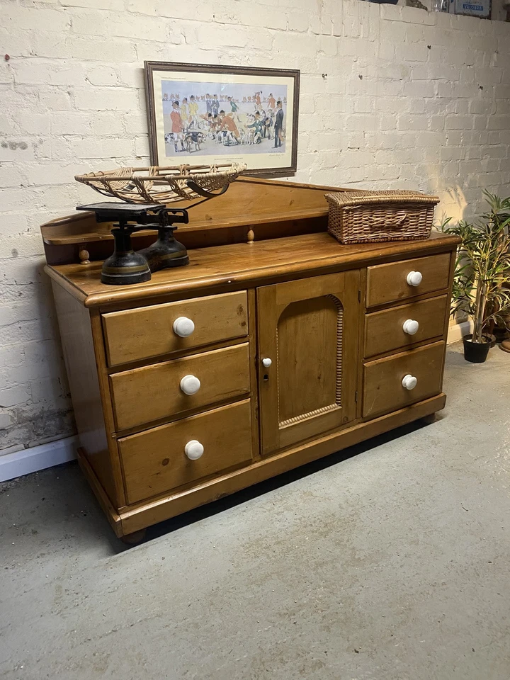 Antique Solid Pitch Kitchen Buffet Sideboard Cupboard Furniture Home Old Retro - Image 2 of 4