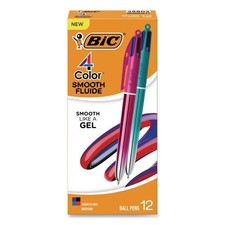 BIC 4-Color Smooth Ballpoint Pen, Medium 1mm, Black/Blue/Purple/Red Ink, 12/Pack
