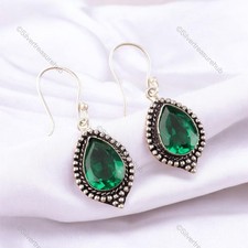 Pear Green Emerald Stone 925 Sterling Silver New Drop Dangle May Birth Earrings