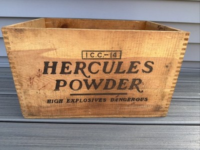 Vintage Hercules Powder Wooden Crate ICC-14 High Explosives Box Ammo Box (Lot C)