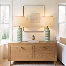 27" Ceramic Table Lamps Set of 2 - Modern Farmhouse  Boho Style, Bedside Nights