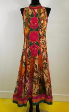 Vintage Unique Embroidered Sleeveless Halter Open back Dress Wearable art