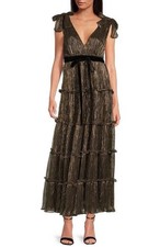 A Love A Metallic Elegant Blackand Gold Evening Gown Shoulder Bow Size M