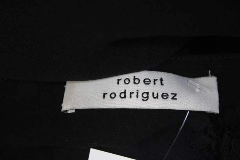 Robert Rodriguez 女式丝绸雪纺 V 领绑带肩衬衫黑色 XS 码 — 第 4/4 张图片
