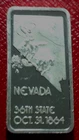 Nevada State Bar-Ingots of The US. 1 Troy oz.999 Fine Silver-Hamilton Mint