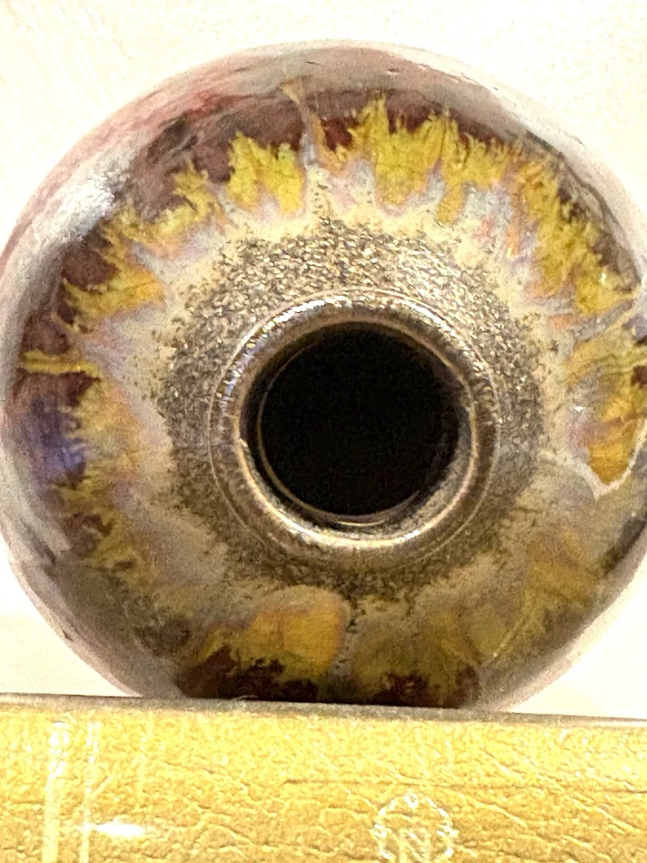 Jarrón brote de gres esmalte por goteo en forma de lágrima tonos tierra rojo marrón mota Foto 3 de 4