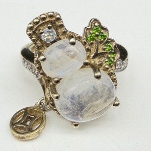 Authentic Stunning TJC TOTO Gold Plated Sterling Silver Moonstone Peridot Snowman Ring Sz7