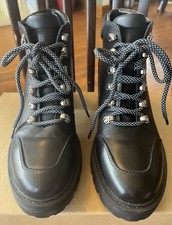 Marc Fisher LTD Black Leather Lace-Up Ankle Combat Boots Block Heel MLVALSO
