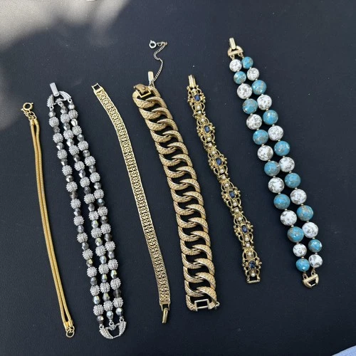 Lot 6 Vintage Trifari Monet Napier & Other Goldtone bracelets