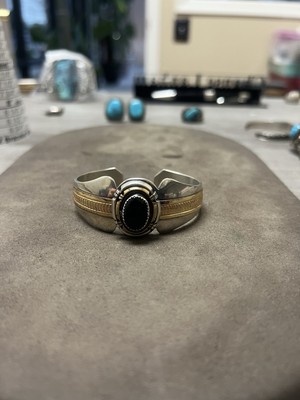Navajo Alvin Toadacheene Vtg .925 Sterling 12KGF Cuff Bracelet