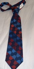 Mid Mod 1960s Wide Neck Tie Geometric Stripe Red Blue Navy Polyester
