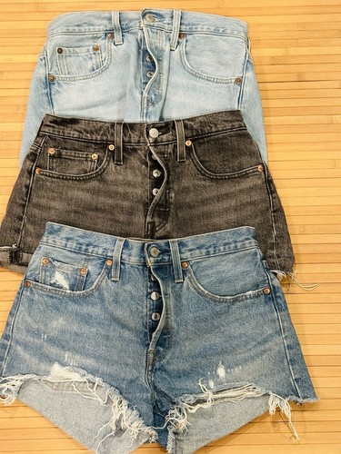 Levi’s 501 Button Fly Distressed Cut Off Denim Jeansshorts 3 Paar Paket 26 - 27 - Bild 12 von 12
