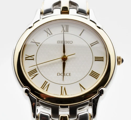 Vintage [ MINT ] Seiko Dolce 8J41-6070 Silver Gold Quartz 32mm Men's Watch JAPAN