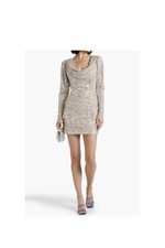 $400 Ronny Kobo Elena Draped Sequin Lon Sleeve Mini Dress XS