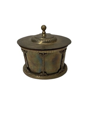 Vintage MCM Solid Brass Biscuit Tin Tea Caddy Hinged Lid Ornate India