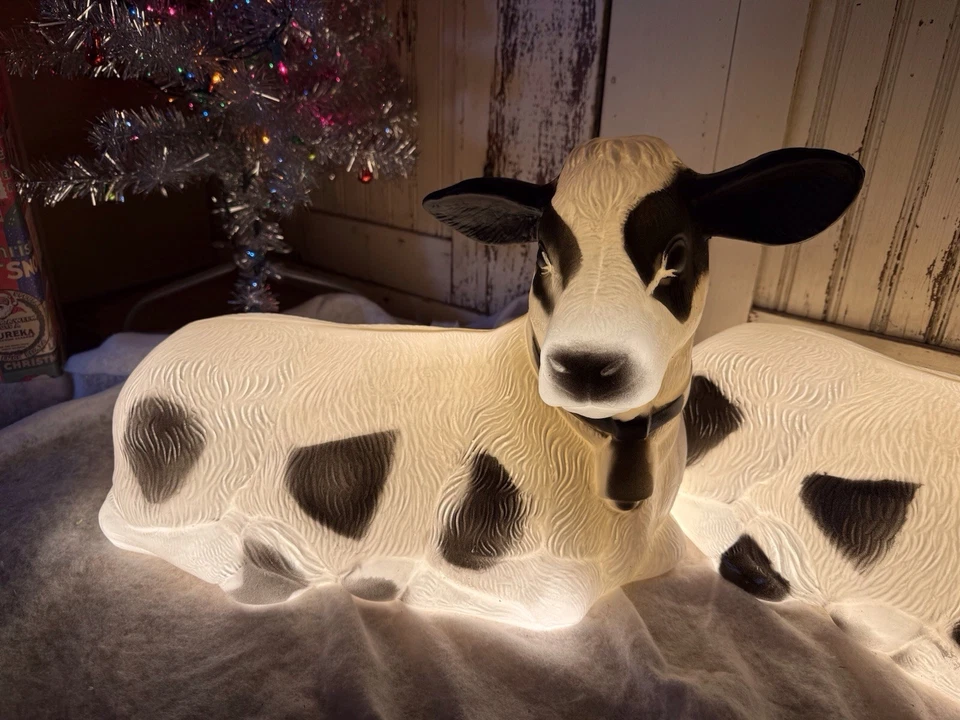 Blow Mold Cow Light Up Union Products New Nativity Black And White PAIR - Image 2 of 4