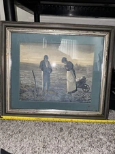The Angelus, by Jean-Francois Millet Signed Silk Work Art 1850’s Framed