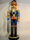 Blue Bejeweled King with Sword Wooden Christmas Nutcracker 15 Inch In Box 