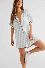 Free People For The Boys Oversize Stripe Romper, Blue Ivory, Large, RRP $98