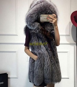 Renard Gilet Femmes Long À Outwear Hiver Sz En Fourrure Sans Chaud De Manteau Gilet Capuche Manches RvHRq6xw8a