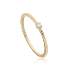 14K Gold 0.03 Ct. Genuine Diamond Simple Engagement Promise Ring Fine Jewelry