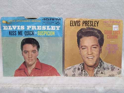 Elvis Presley Kiss Me Quick / Good Luck Charm 45 RPM records lot of 2 1962, 1964
