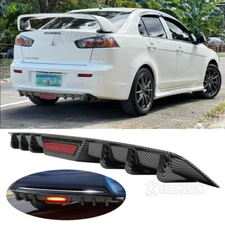 Carbon Fiber Rear Diffuser Bumper Spoiler Lip w/LED Light For Mitsubishi Lancer