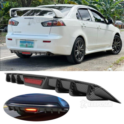 Carbon Fiber Rear Diffuser Bumper Spoiler Lip w/LED Light For ...