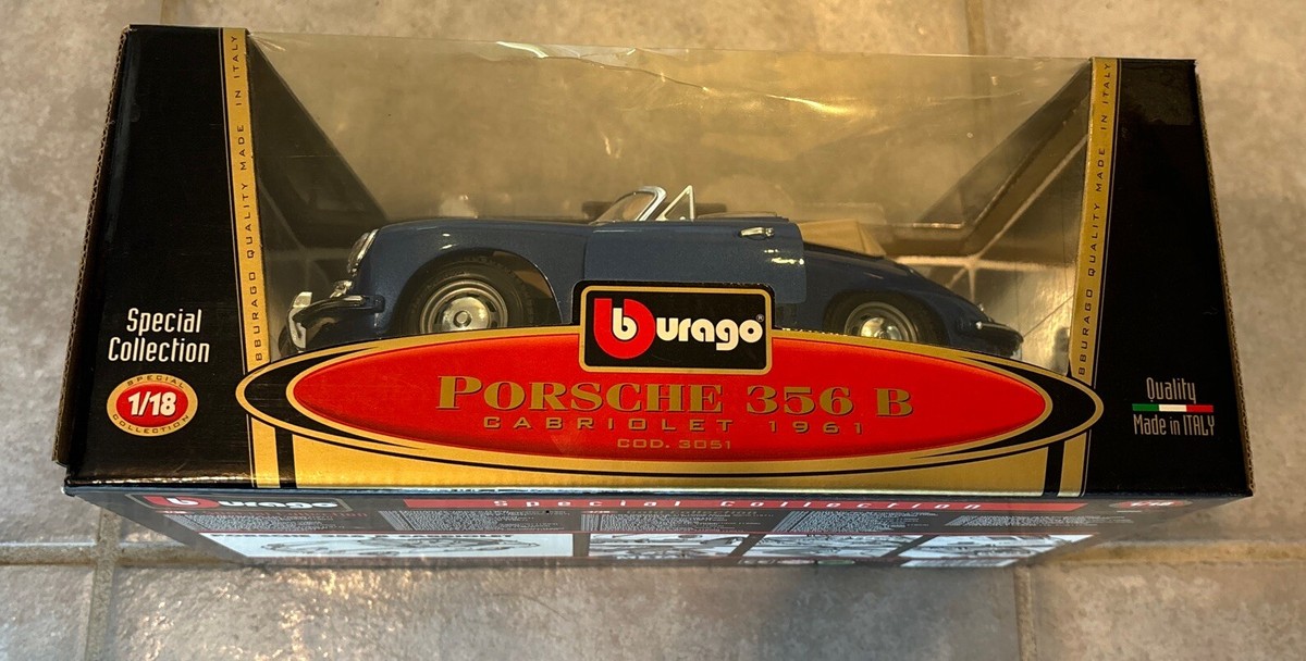 Burago 1/18 scale Diecast 3031 - 1961 Porsche 356B Cabriolet Blue