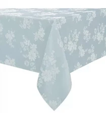 Town & Country Teal Damask Tablecloth Mist Blue 60" x 120”Oval Oblong