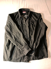 Wrangler Men's Comfort Flex Shirt Gray Denim Button Up Cotton Size 2XL/2TG