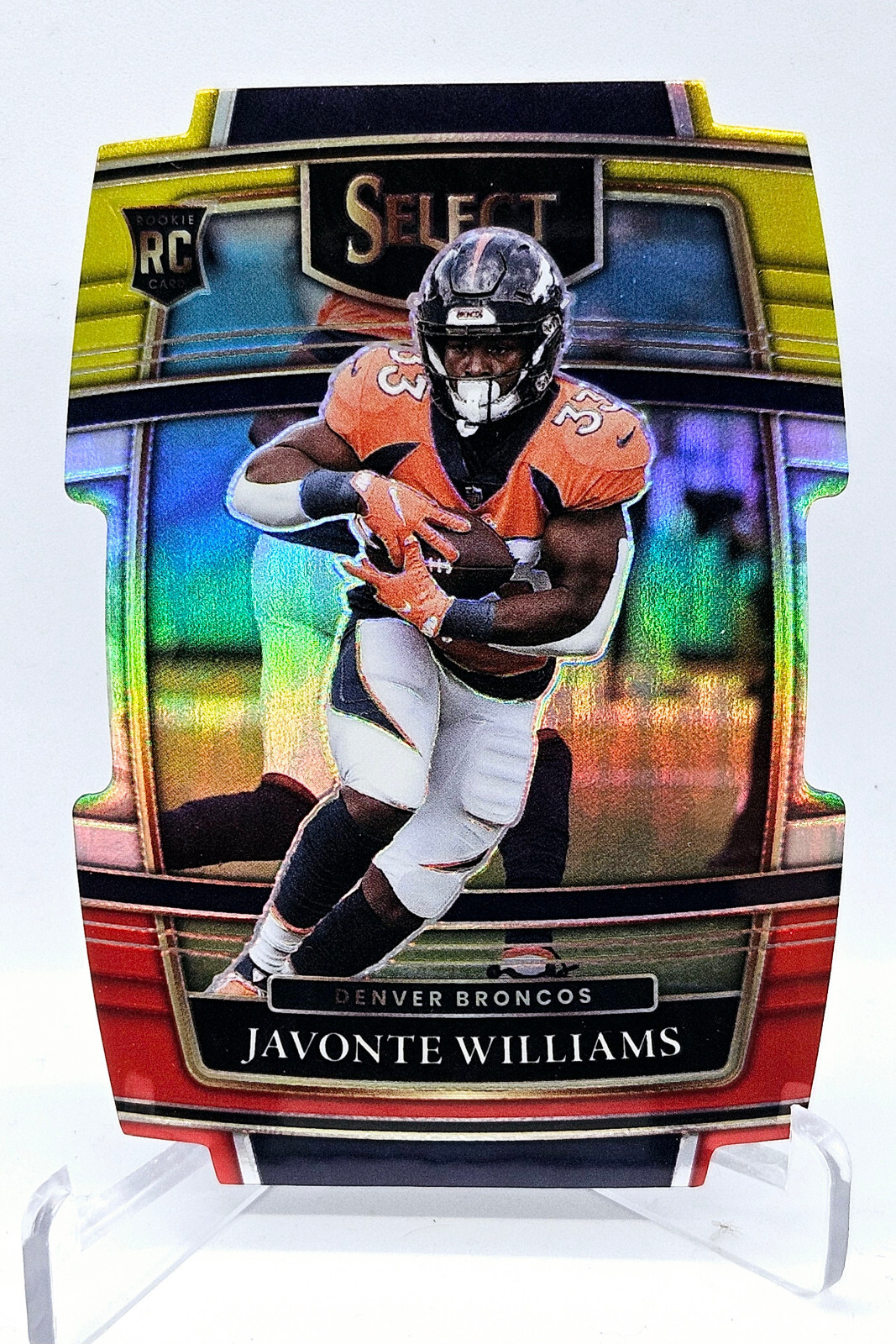 2021 Select Concourse Red & Yellow Prizm Die-Cut Javonte Williams #57 Rookie RC