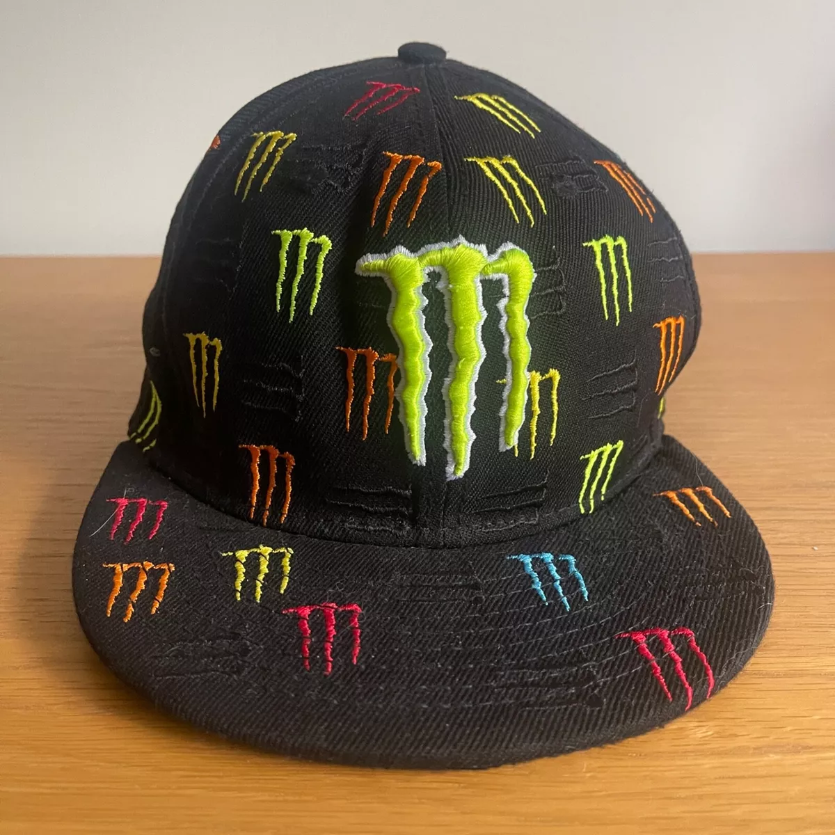 Monster Energy Cap - Mens Black Flat Brim Hat Size 7 56cm Multicoloured Logo