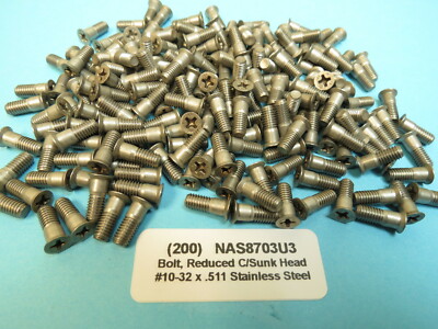 (200) 10-32 x .511 Stainless Steel Flush Head Screw National Aerospace NAS8703U3