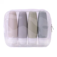 4Pcs/Bag Portable Silicone Travel Bottles 60/90ml Refillable Squeeze Container ~