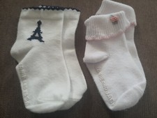 Two Pairs Janie and Jack Socks Girl's Size 0-3 Months Pink trim eiffel tower