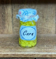 Dollhouse Miniature Jar of Corn with Cloth Lid