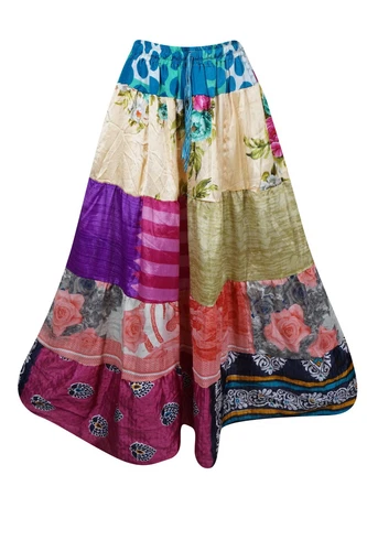 Womens Maxi Skirt Boho Gypsy Hippie Patchwork Beach cover up Skirts S/M/L